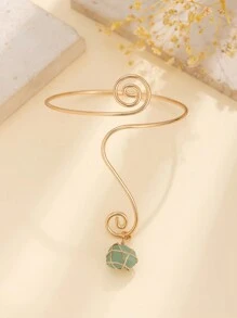 1 peça estilo boêmio vintage assimétrico cristal turquesa pingente espiral aberto pulseira, adequado para uso diário feminino e decoração casual de férias, charmoso presente de joia corporal (formato e tamanho do pingente turquesa aleatórios)