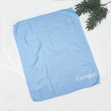 个性化针织毯、刺绣名字、婴儿车毯、柔软透气针织、定制刺绣针织毯、个性化针织毯、定制刺绣毯、个性化针织披肩、定制刺绣毯、个性化针织被子 - 藍色 - 查看 3