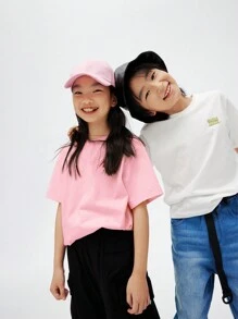 Annil Maglietta a maniche corte a maglia con collo rotondo e stampa a lettere, estiva, nuova, casual e versatile per ragazze adolescenti - Rosa - Visualizzare 3