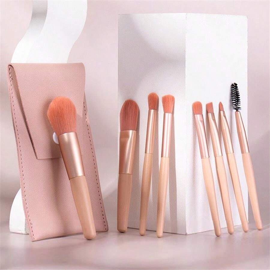 Bộ Cọ Trang Điểm Mini 8 Chiếc, Bộ Cọ Phấn Che Khuyết Điểm Di Động, Lông Mềm, Dùng Cho Mỹ Phẩm Làm Đẹp, Dụng Cụ Phấn Mắt - Màu be - Xem 1