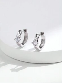 MODIAN Bông tai bạc 925 đính đá Moissanite tròn, bông tai đính kim cương nhân tạo dùng cho lễ đính hôn và cưới, quà tặng trang sức dành cho phụ nữ. - Bạc - Xem 5