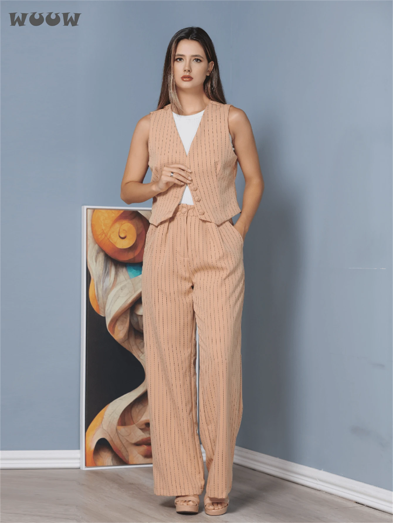 Women Two-Piece Outfits - Màu Khaki - Xem 1