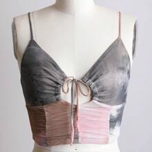Tie-Dye Mesh Keyhole Brami: Stylish Comfort For Every Occasion - 駝色/粉紅色 - 查看 5