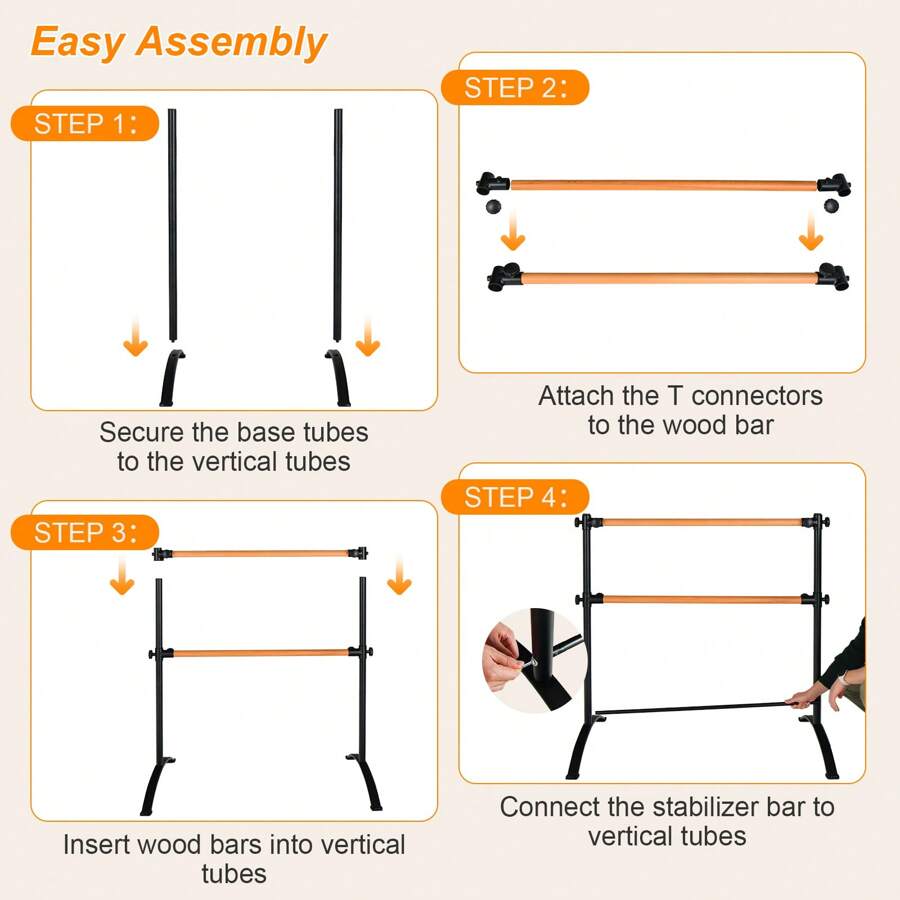 1.2m Portable Ballet Barre Freestanding Stretch Bar, Height Adjustable