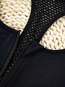 EMUPER 1pc Women's Black Zipper Padded Seamless Elastic Sports Bra - Black - View 8