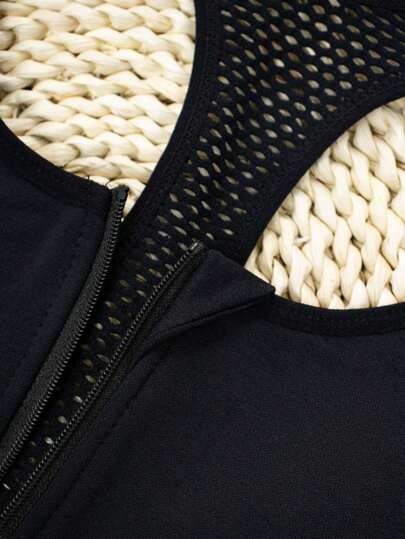 1pc Zwart Zipper Padded Seamless Elastic Sports BH view 8