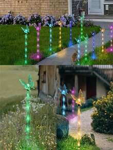 4pcs Solar Butterfly Garden Stake Lights - LED Decorative Pathway Lighting With 8 Modes, Outdoor Solar Powered Landscape Lamps For Yard, Patio, Flower Pots, Home Decor-Without Remote Control - Butterfly - View 8
