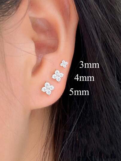1對可疊積幸運葉形cubic Zirconia Pave純銀925耳針,適用於女性求婚派對精緻珠寶禮物