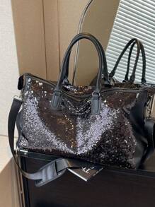 新款时尚旅行包，纯色设计独特，饰有闪亮亮片，适合短期旅行和健身，配有独立鞋隔层，容量大，用途广泛，精致小巧。适用于旅行箱、旅行袋、健身包、行李袋、周末包、行李袋、随身包、大学包、行李袋、周末包、医院包、假日包、冬季包、学校包、学校配件、学校用品 - 彩色 - 查看 8