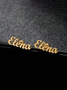 一对定制简约不锈钢耳环，带有英文名字，时尚创意，多功能配饰，适合日常宴会、派对、婚礼、母亲节、情人节、圣诞节、感恩节、生日，是送给母亲、女士、朋友和伴侣的完美礼物 - 金黃色 - 查看 2