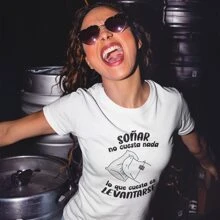 Playera de moda para Mujer 1 Pza Estampado Meme Flork Soñar No Cuesta Nada | Memes - Blanco - Ver 1