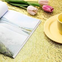 1pc Gold Sequin Glitter Table Cloth, Circular Glistening Draping Table Cloth Suitable For Wedding, Party, Cake Table, Holiday Events