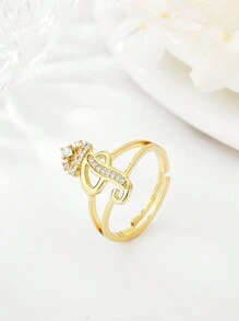 1 件时尚个性化锆石 26 字母戒指，女士可调节情侣戒指，奢华礼物，海外全新设计