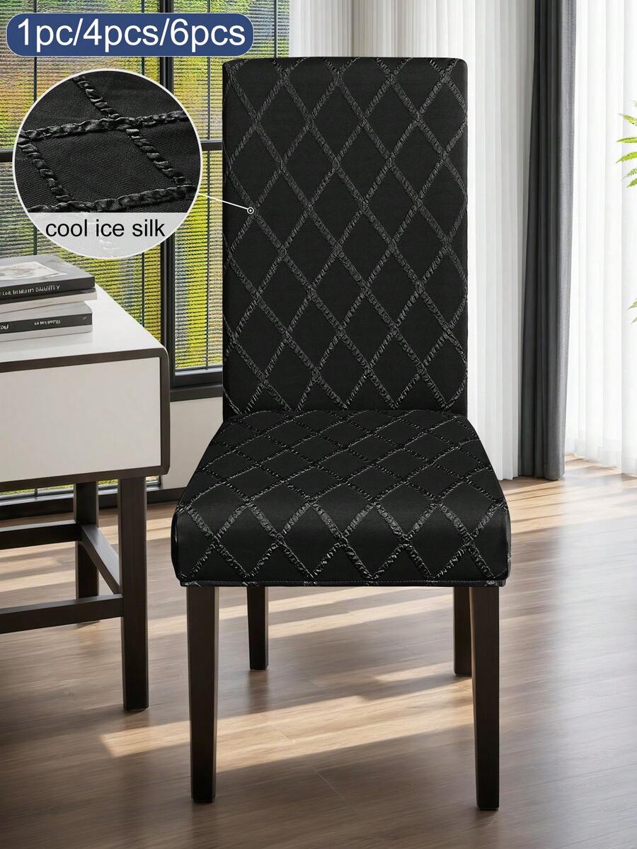 1入組/4入組/6入組彈性泡泡紋椅套，通用防塵餐椅套，適用於餐廳、客廳、旅館，黑色 - 黑色 - 查看 1