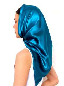 1入90*90cm新款夏季純色頭巾，多用途人造絲方巾，適用於頭帶、圍巾、頭巾、頭帶等，穿搭必備單品 - 湖藍色 - 查看 4