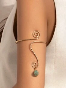 1 peça estilo boêmio vintage assimétrico cristal turquesa pingente espiral aberto pulseira, adequado para uso diário feminino e decoração casual de férias, charmoso presente de joia corporal (formato e tamanho do pingente turquesa aleatórios)