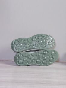 Giày thể thao màu trơn thoáng khí cho nữ, Giày đi bộ đế mềm nhẹ, Giày dệt kim cổ thấp - Màu xanh Ô liu - Xem 7