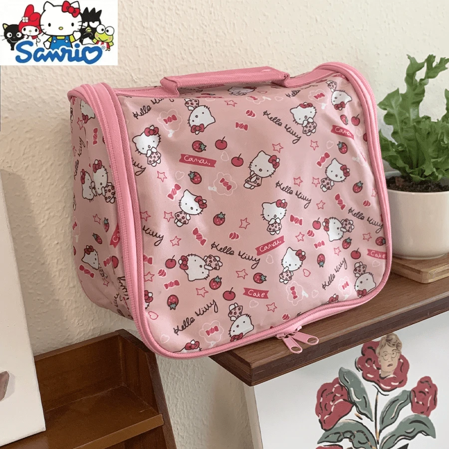 Túi đựng đồ trang điểm màu hồng Túi lưới học sinh dễ thương Túi đựng đồ trang điểm đa năng, chống thấm nước, túi ngoài trời, túi cắm trại bên bờ biển, Hello,,,, - Nhiều màu - Xem 1