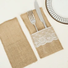 6Pcs/2Pcs Natural Burlap Cutlery Pouch, Burlap Silverware Holders Silverware Bags, Hessian Burlap Lace Utensil Napkin Holders, Knifes Forks Bag With Inner Ideal For Picnics, Camping, Parties, Birthday, Weddings - Beige - View 13