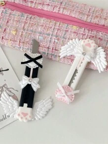 1Pc Angel Wing Design Manual-Retractable Utility Knife Pocket Knife Mini Portable Ballet Style Handmade Utility Knife Bow Unboxing Tool For Students Hand Ledger Thiết kế sáng tạo dễ thương Dao văn phòng phẩm, Quay lại trường học, Đồ dùng học tập - Nhiều màu - Xem 5