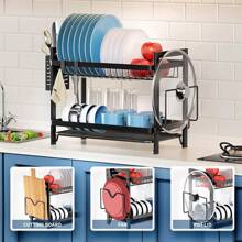 Escurridor de Trastes, Escurridor de Platos Acero Inoxidable, Escurridores para Trasteros 3 Niveles, Escurreplatos con Bandeja de Drenaje, Soporte para Utensilios y Tabla de Cortar para Cocina