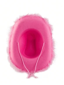 1 件装粉色西式女式卷边软呢帽，带羽毛饰边，派对牛仔帽万圣节 - 粉色 - 查看 6