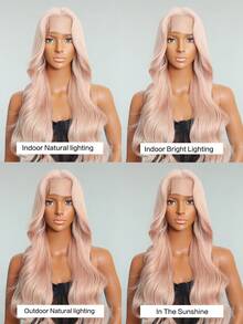 Synthetic Heat Resistant U Part Wigs Long Wave Bady Wave Blonde  Black Pink Brown Color Loose Wavy Wig For Women Middle Part Curly Wavy Wig Natural Looking Synthetic Heat Resistant Fiber Wig For Daily Party Use - Pink - View 8