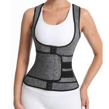 女士運動腰帶氯丁橡膠拉鍊背心塑身衣，壓縮背心產後瑜伽控制腹部束腰腰夾 - 灰色 - 查看 5