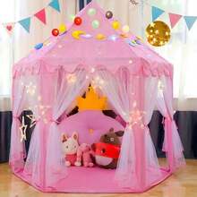 Tienda Campaña Infantil Carpa Plegable Para Niños,Casa de Campaña para Niñas, Carpa Castillo de Princesas , Portable Casitas Grandes Infantiles Interior para niño,Regalo Especial & Castillo de princesas,Castillo Tienda Plegable Princesa Para Niños Juguete Con Cortinas Carpa Casa Campaña Hexagonal Portátil Niña Niño Decoración Infantil Para Interiores y Exteriores Colores - Rosa - Ver 2