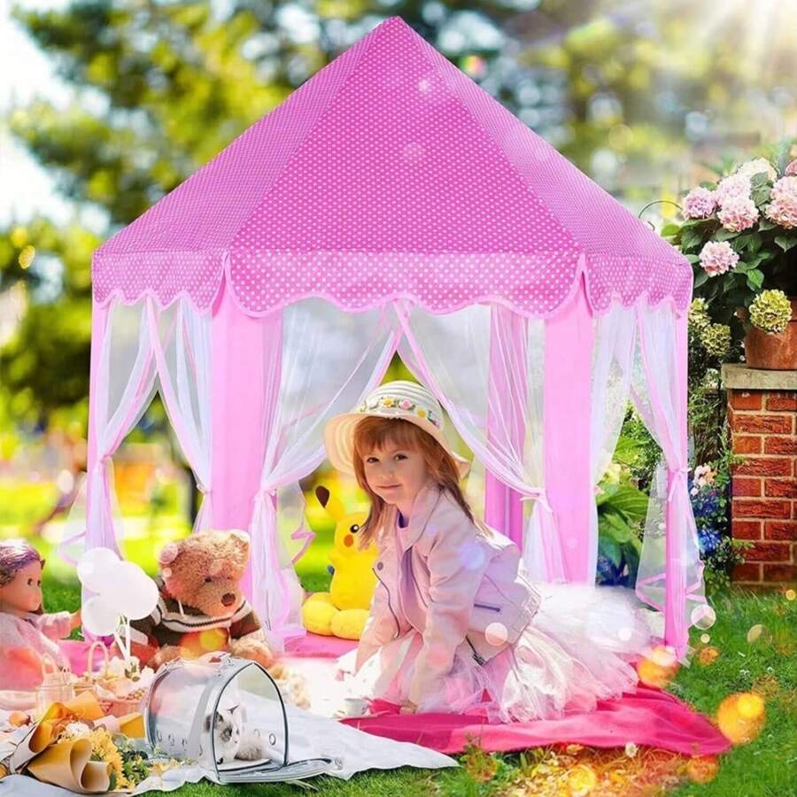 Tienda Campaña Infantil Carpa Plegable Para Niños,Casa de Campaña para Niñas, Carpa Castillo de Princesas , Portable Casitas Grandes Infantiles Interior para niño,Regalo Especial & Castillo de princesas,Castillo Tienda Plegable Princesa Para Niños Juguete Con Cortinas Carpa Casa Campaña Hexagonal Portátil Niña Niño Decoración Infantil Para Interiores y Exteriores Colores - Rosa - Ver 1