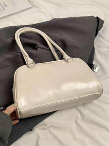Large Capacity Work PU Tote Bag, Simple & Fashionable Women's Shoulder Bag With Multiple Pockets, Solid Color, Personalized & Large Capacity Handbag - Beige - View 6