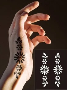 Western Style Hollowed Out Temporary Tattoo For Body, Henna Hand Painting Design - Black - View 1