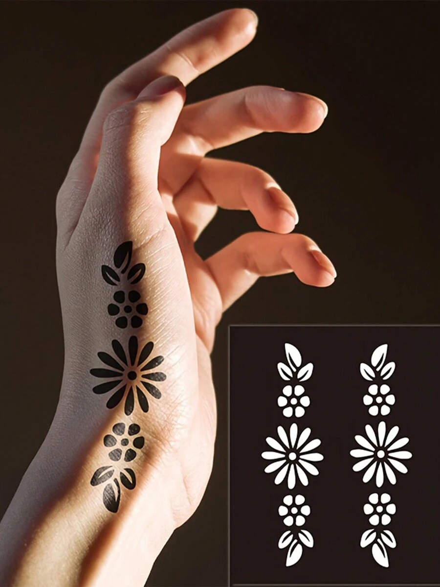Western Style Hollowed Out Temporary Tattoo For Body, Henna Hand Painting Design - Black - View 1