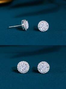 1pair 5A CZ & Synthetic Diamond Bling Circular Stud Earrings, S925 Sterling Silver Earrings, Women's/Girls' Wedding/Party Fine Jewelry Gifts
