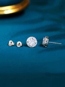 1pair 5A CZ & Synthetic Diamond Bling Circular Stud Earrings, S925 Sterling Silver Earrings, Women's/Girls' Wedding/Party Fine Jewelry Gifts