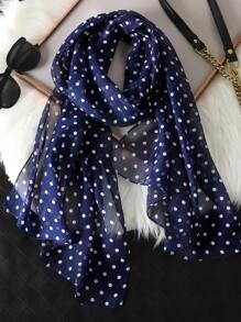 1入女性優雅經典的波點印花雪紡圍巾，透氣輕盈頭巾/披肩，適合休閒穿著和防曬頭巾、髮箍、頭帶，非常適合打扮你的造型 - 藏蓝色 - 查看 2