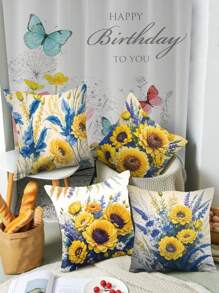 4 Stücke/Set gelbe Blumen blaue Blattmuster Multi-Größen Kissenbezüge, waschbar für Innen- und Außendekoration, Schlafzimmer, Sofa- und Sesselbezüge, Frühlings- und Sommermuttertags-Hochzeits-Geburtstagsfeier-Zubehör, Festival-Digital Muster-mode-einfache Bürodekoration kissenbezug, Textil dekorative auto geschenke bedruckte dekorative kissen werfen, bettkopfkissen, sofa kissenbezug für zuhause & büro, auto kopfstütze kissenbezug