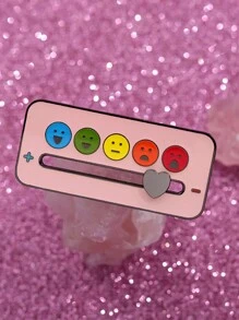 1pc Cute Mood Sliding Switch Metal Brooch, Creative Glow Enamel Badge For Men And Women Daily Wear