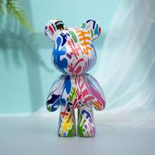 1pc 21cm Handmade Resin Bear Statue Ornament - Blue and White - View 4