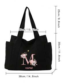 Customized Shoulder Tote Bags A To Z Initials Gold Letter Pattern Canvas Shopping Bag Personal Tailor Women's Large Capacity Organizer Shoulder Bags Grocery Handbags Personalized Reusable Storage Bag Custom Name Pattern Commute Canvas Bag Travel Picnic Bag Beach Ba, Portable, Multifunction, Versatile, Large Capacity, All-Purpose, Colorful, Cute, Adorable, Kawaii, Y2K, Vacay Vibes/Vacation, Leisure, Commuting, Business Casual, Girlfriend, Boyfriend, Family, Friends, For Outdoors/Outings/Travel/Hiking/Stadium/Sports/Climbing, For Business/Commute/Work/Office, Vacation