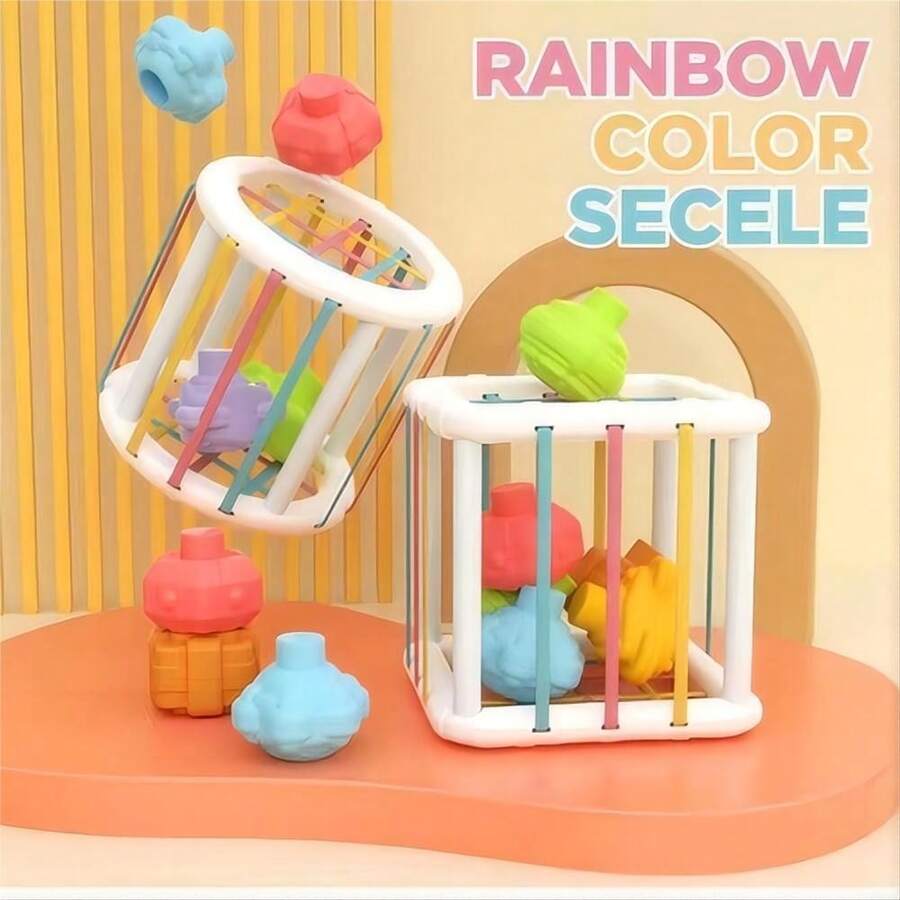 Montessori Infant Sensory Shape Sorting Toy, Colorful Cubes And 6 Multi-Sensory Shapes - Early Education Baby Shape & Color Recognition Grasping Balls, Learning Fine Motor Skills Toys, Toddler