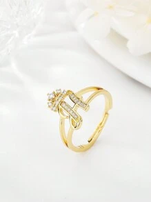 1 件时尚个性化锆石 26 字母戒指，女士可调节情侣戒指，奢华礼物，海外全新设计