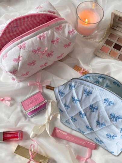 Sweet & Fresh Bow-Knot Clasped Cosmetic Bag, Rose Printed Toiletry Organizer With Large Capacity, Portable Makeup Organizer Makeup Storage Bag Mini Pouch Travel Small Makeup Case Accessories Make Up Holder Brush Bag Make Up Container Cosmetic Bag Travel Essentials Ladies Accessories Travelling Stuff Makeup Bag Makeup Bags Makeup Pouch Make Up Pouch Make Up Bag