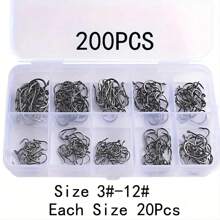 3-12# Ise-Ni Barb Fish Hook Set, Fishing Gear With A Box - Black - View 1