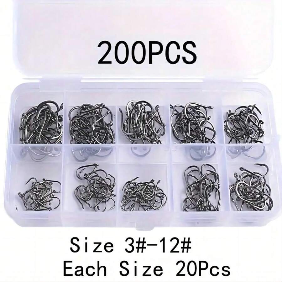 3-12# Ise-Ni Barb Fish Hook Set, Fishing Gear With A Box - Black - View 1