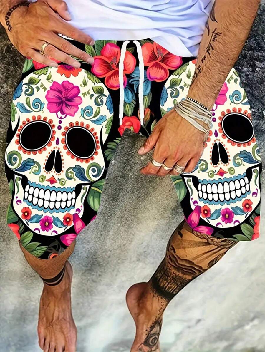 彩色涂鸦3D印花冲浪短裤清凉夏日街头嘻哈泳裤男童度假沙滩短裤夏威夷风