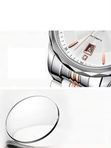 男士商務風格不鏽鋼自動機械手錶，配有玫瑰金表帶，50米防水 - 彩色 - 查看 5