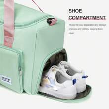 1pc 35l Gym Bag, Yoga Crossbody Bag, Sports Bag With Shoe Compartment And Wet Clothes Compartment, Green&Pink Oxford Cloth Wear-Resistant And Waterproof Material, Travel Bag With Wet And Dry Pockets, Lightweight Carry-On Handbag, Weekend Overnight Bag For Women Men Training Trips Workouts Gym Swims And Plane Business Holidays - 綠色 - 查看 7