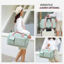 1pc 35l Gym Bag, Yoga Crossbody Bag, Sports Bag With Shoe Compartment And Wet Clothes Compartment, Green&Pink Oxford Cloth Wear-Resistant And Waterproof Material, Travel Bag With Wet And Dry Pockets, Lightweight Carry-On Handbag, Weekend Overnight Bag For Women Men Training Trips Workouts Gym Swims And Plane Business Holidays - 綠色 - 查看 10