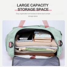 1pc 35l Gym Bag, Yoga Crossbody Bag, Sports Bag With Shoe Compartment And Wet Clothes Compartment, Green&Pink Oxford Cloth Wear-Resistant And Waterproof Material, Travel Bag With Wet And Dry Pockets, Lightweight Carry-On Handbag, Weekend Overnight Bag For Women Men Training Trips Workouts Gym Swims And Plane Business Holidays - 綠色 - 查看 6